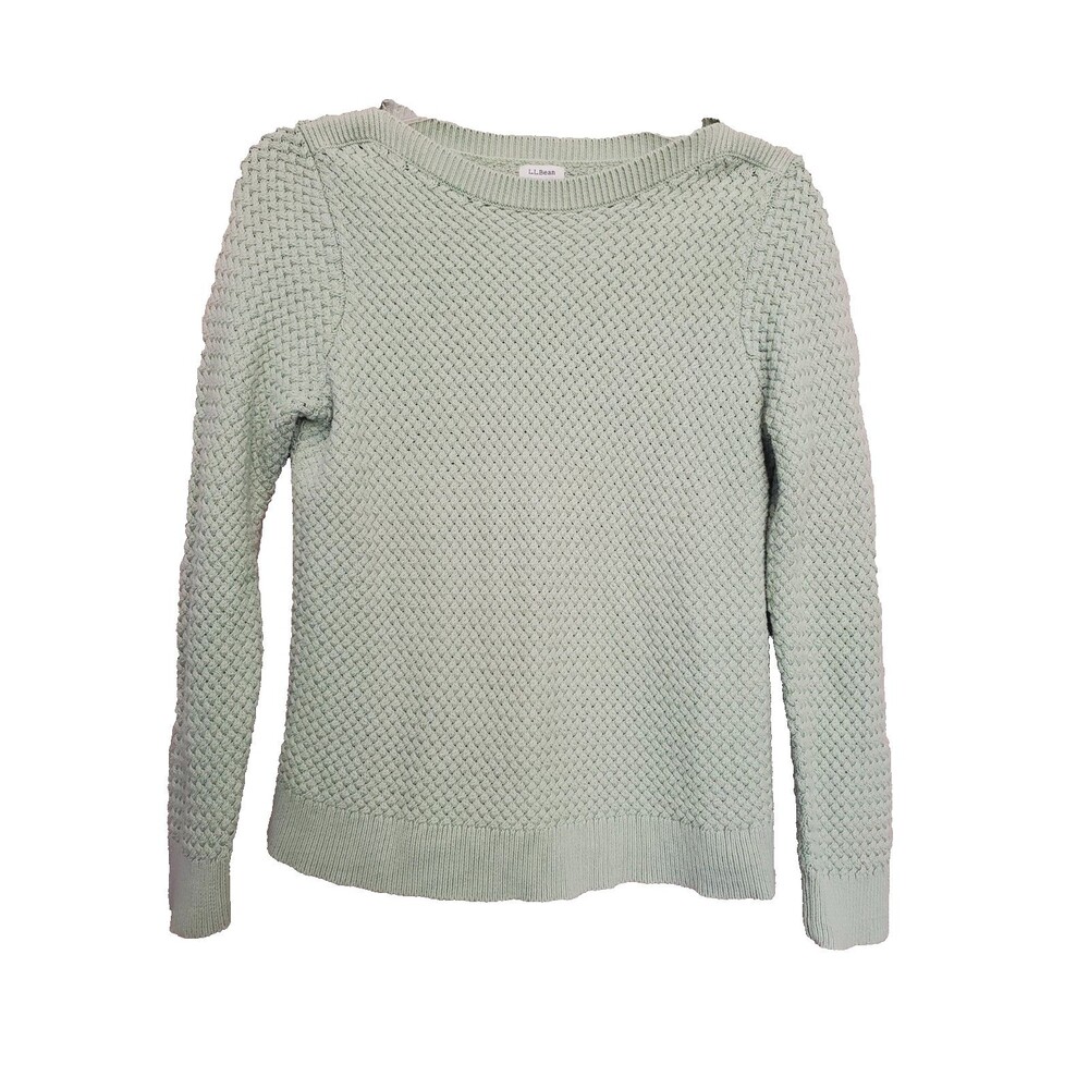 L.L. Bean Women’s Cotton Green Basket Weave Boat Neck Sweater Size L 516400